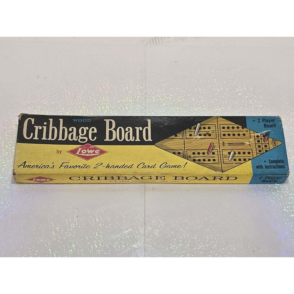 Vintage Lowe Cribbage Board‎ No.1503 Wood Complete 2 Player Set